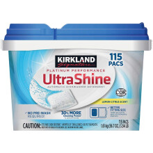 Kirkland Signature UltraShine Vaatwasmiddel Pacs, Citroen Citrus, 115 Stuks