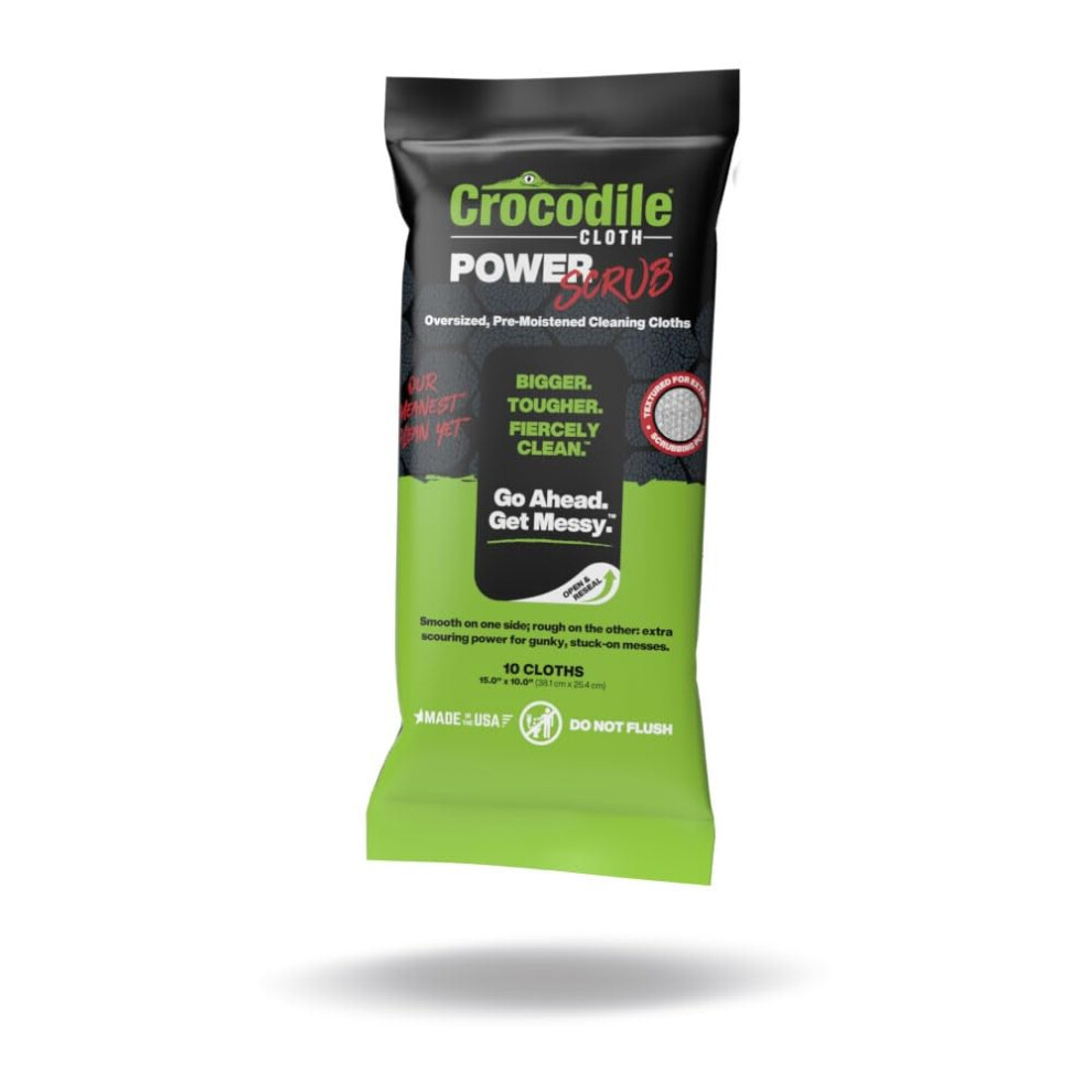 Crocodile Cloth PowerScrub - 10 Dual Surfaced Cloths  10in X 15in. Large  Moist  Absorbent and Disposable Cleaning Cloths. Safe on Skin and Multi-image-OPC-PHXTFK9-NEW