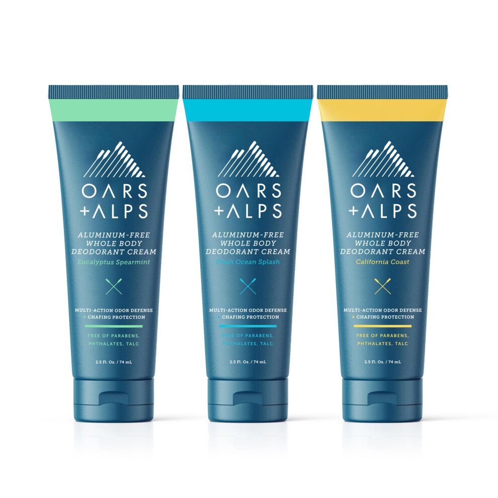 Oars + Alps Whole Body Deodorant Cream For Men - Multi-Action Odor Defense - Aluminum Free Baking Soda Free Anti-Chafe - 2.5 Oz (Pack Of 3) - V