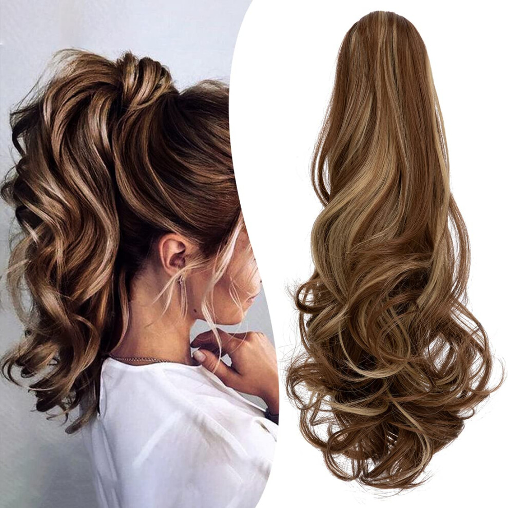 Mitrygreen Claw Clip Ponytail Extension 18"""" Clip In Wavy Ponytail Hair Extensions Long Pony Tails For Women Extensions Ash Blonde Mix Light Brow