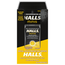 HALLS Minis Honey Lemon Flavor Sugar Free Cough Drops  8 Packs of 24 Drops (192 Drops Total)