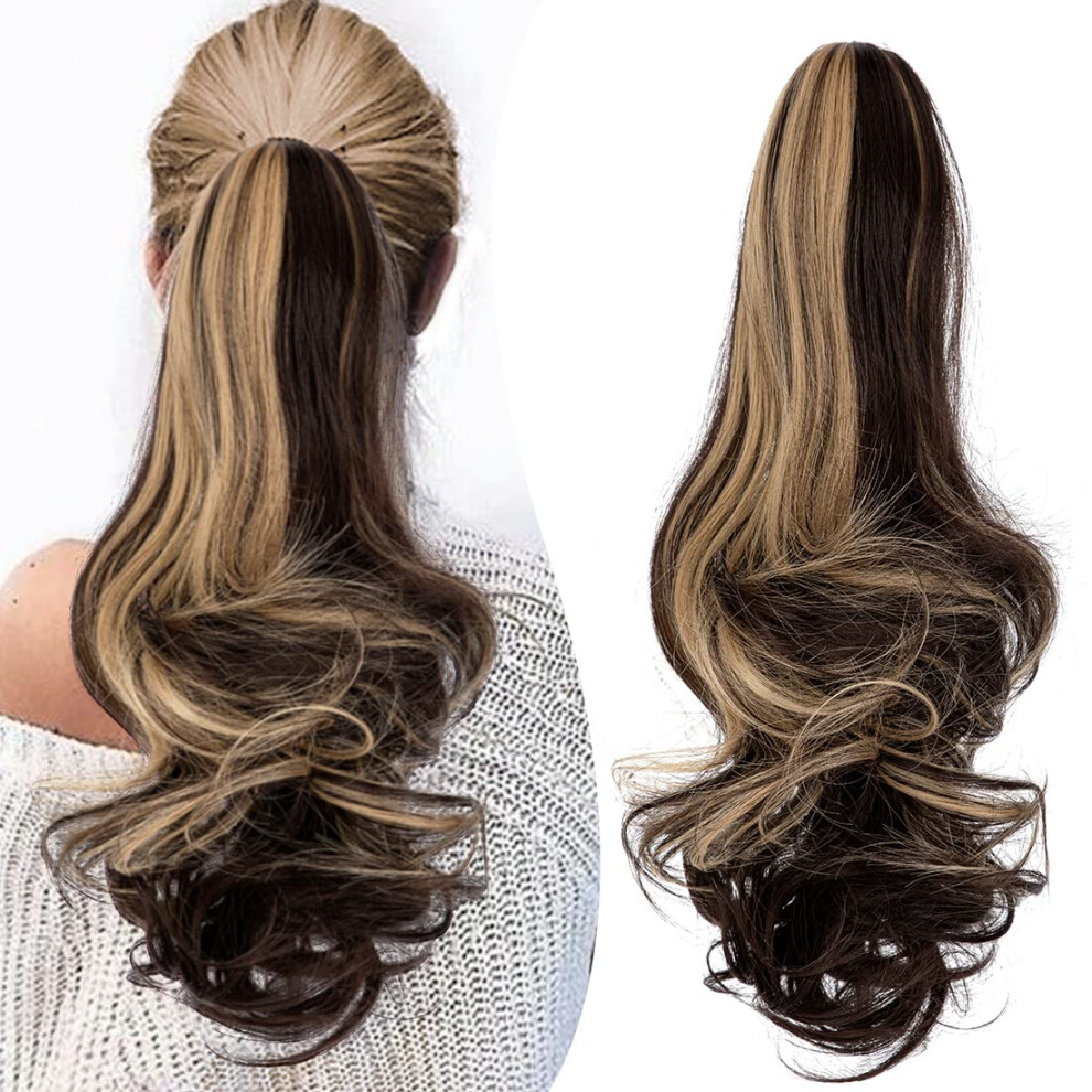 Mitrygreen Claw Clip Ponytail Extension 18"""" Clip In Wavy Ponytail Hair Extensions Long Pony Tails For Women Extensions Ash Blonde Mix Brown Wave