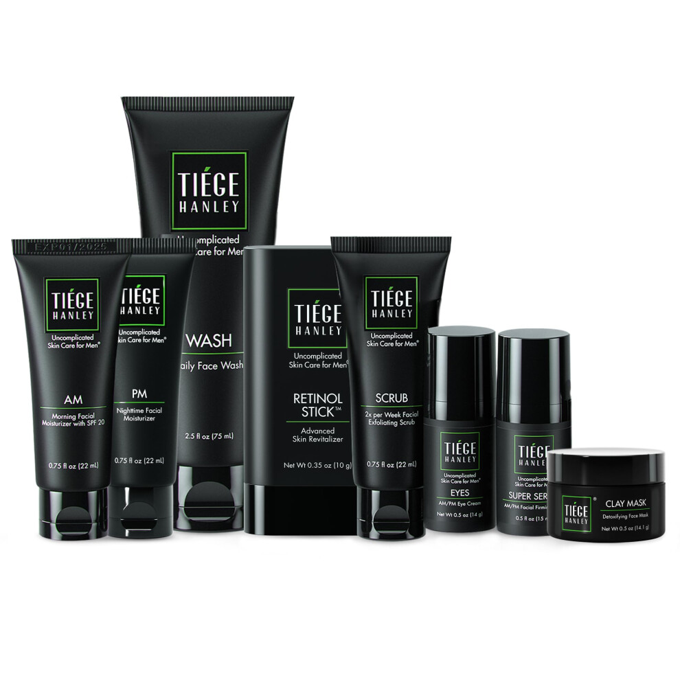 Tiege Hanley Dark Mens Skin Care Set Rejuvenation Skin Care Routine For Men (System Level 5) - Men's Skincare Set Face Wash Scrub Moisturizer Eye