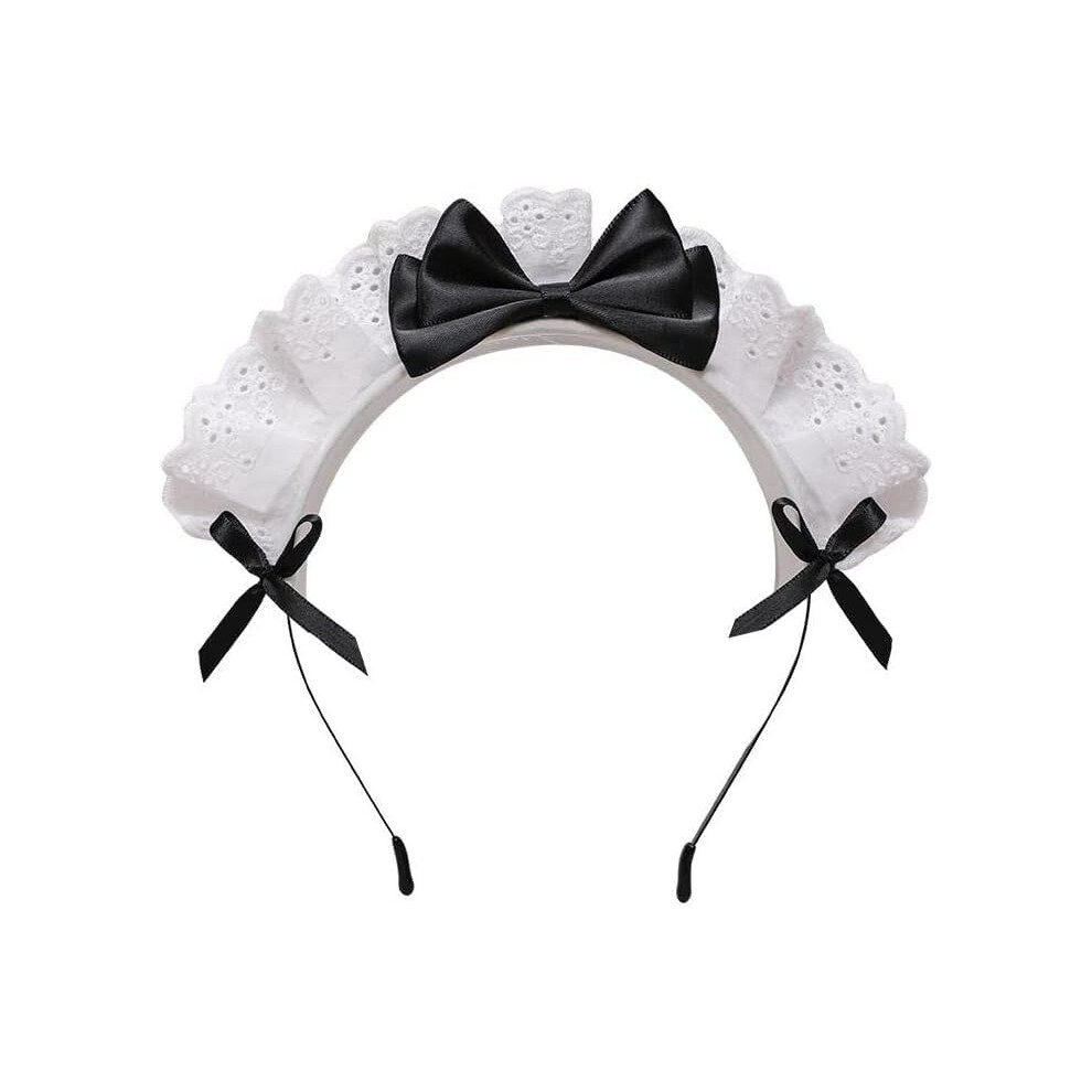Galyacht Unisex Black Women Girls Lolita Headband Lace Bow Hair Band Maid Anime Cosplay Headwear Ribbon Bowknot Cute Hair Band Party Hair Accessories Wo