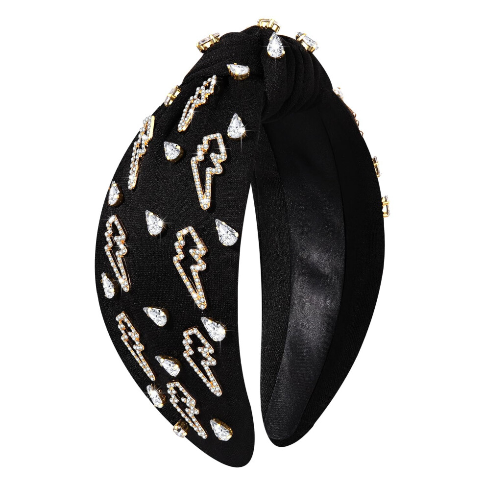 Yahpern Unisex Lightning Bolt Headbands For Women Halloween Headbands Embellished Rhinestone Crystal Knotted Headbands Halloween Outfits Accessories Party Fa