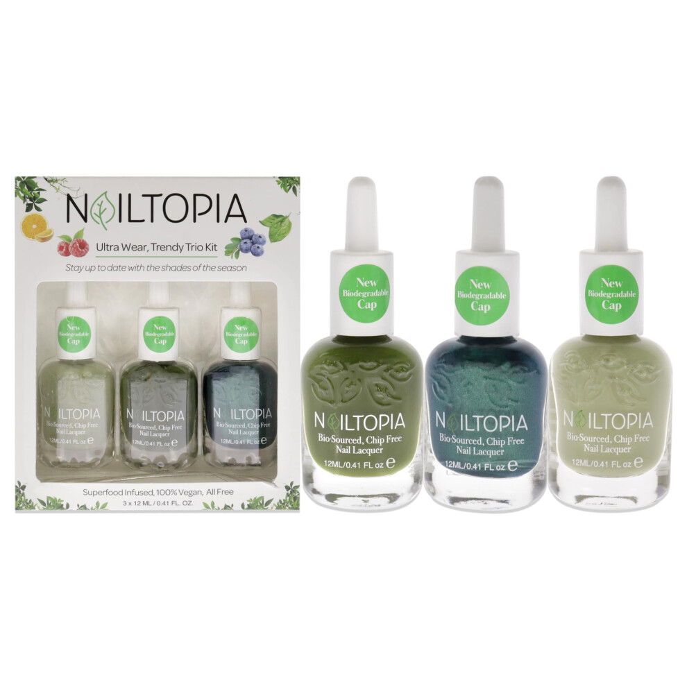 Nageltopia Nailtopia Be-Leaf In Yourself Kit: Ultra Wear, Trendy Trio Kit - All Natural, Strengthening Biotin And Superfood-Infused Polish - Chip Resistant Formu