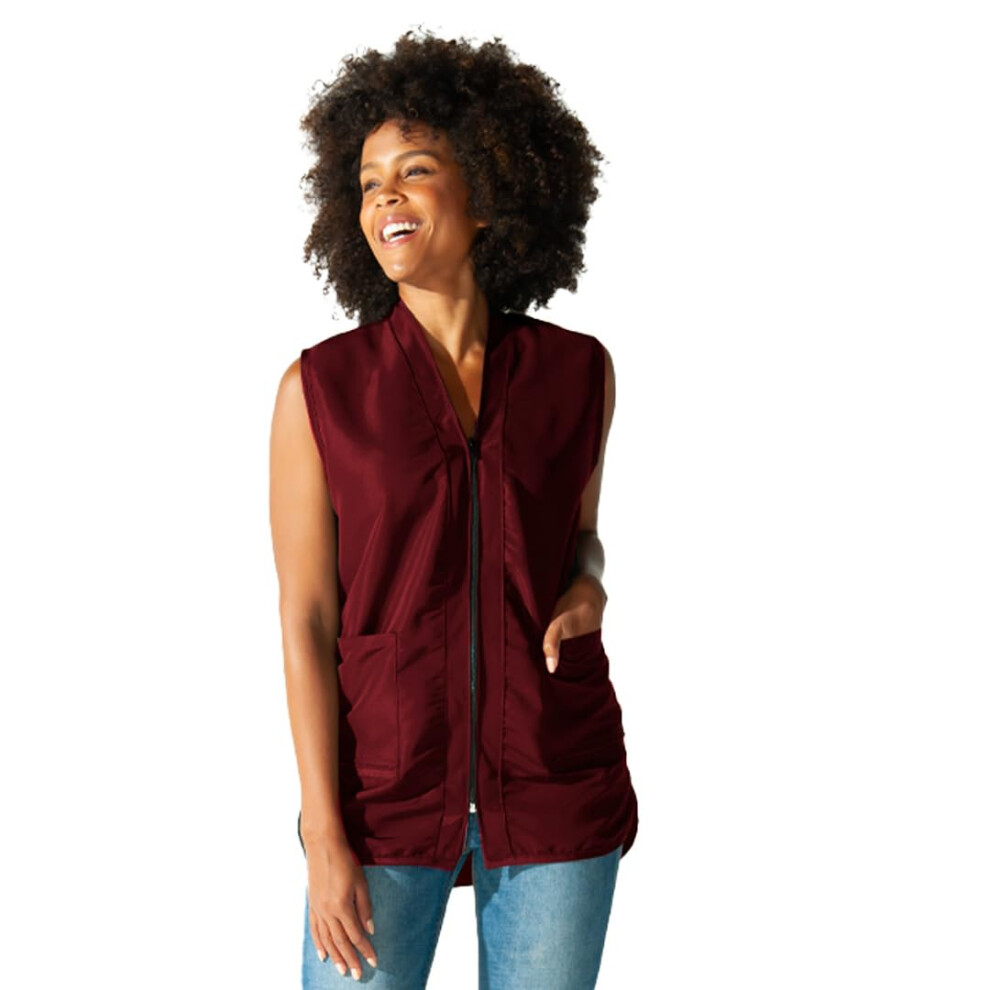 Betty Dain Professional Zip Front Salon Stylist Vest V-Neck Iridescent Fabric Adjustable Belt Two Lower Pockets With Zippered Bottoms Lightw
