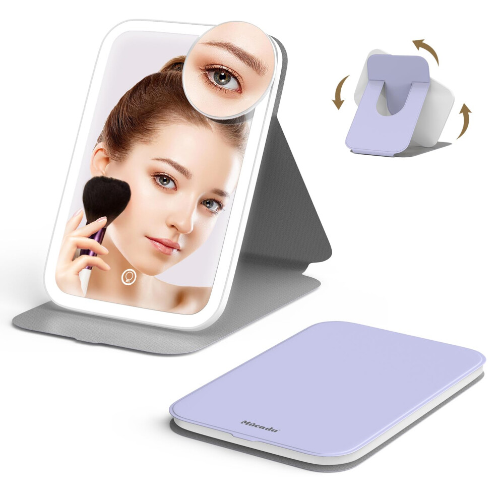 Mocado Travel Makeup Mirro With Lights 360 Rotation Lighted Makeup Mirror Portable Mirror With 10X Magnification 60Leds 3 Color Lightings Dim
