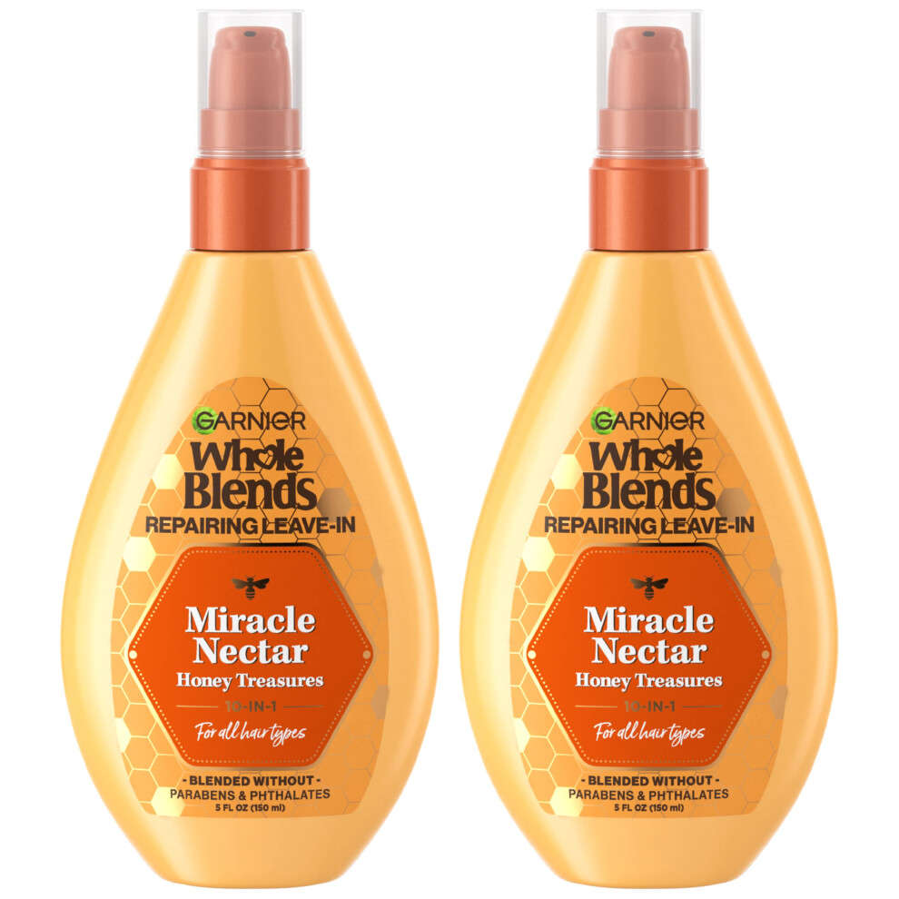 Garnier Whole Blends Sulfate Free Remedy Miracle Nectar 10-In-1 Repairing Leave-In Conditoner For All Hair Types Honey Treasures 5 Fl Oz 2 Cou