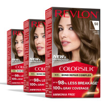 Revlon ColorSilk com Bond Repair Complex Castanho Cor de cabelo permanente 100% Cobertura cinza Tintura de cabelo sem amnia Queratina vegana 50