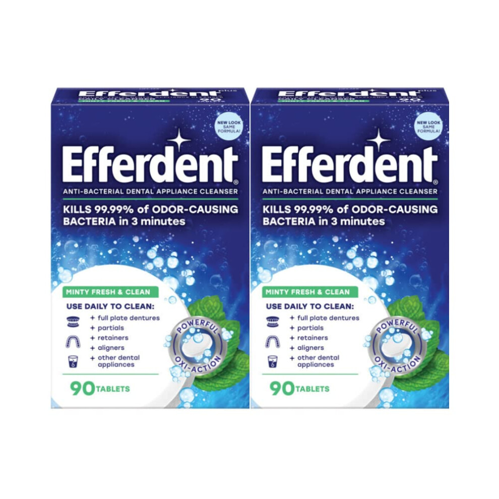 Efferdent Retainer Cleaning Tablets Denture Cleaning Tablets For Dental Appliances Minty Fresh & Clean 90 Count New Packaging - Packaging May