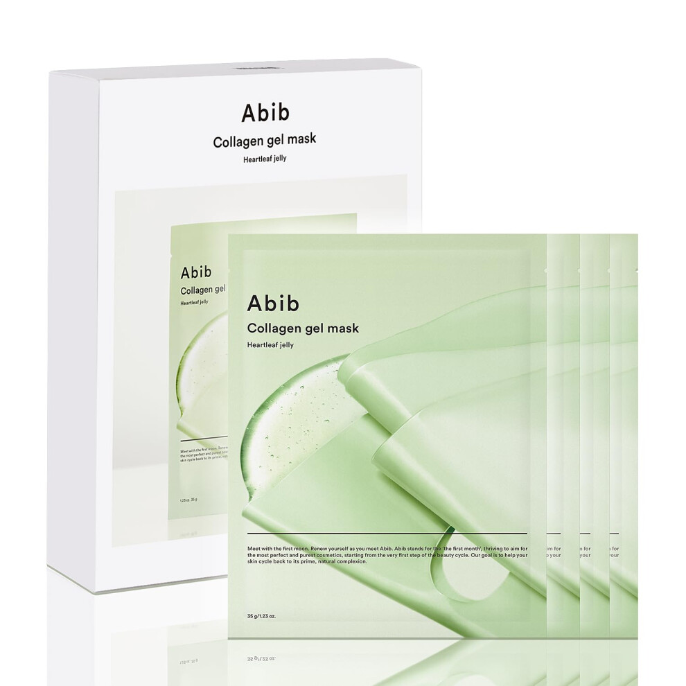 Abib Collagen Gel Mask Heartleaf Jelly 4 Sheets (Soothing) I Korean Vegan Collagen Cooling Calming Hyaluronic Acid Hydrogel Face Mask Skin Care