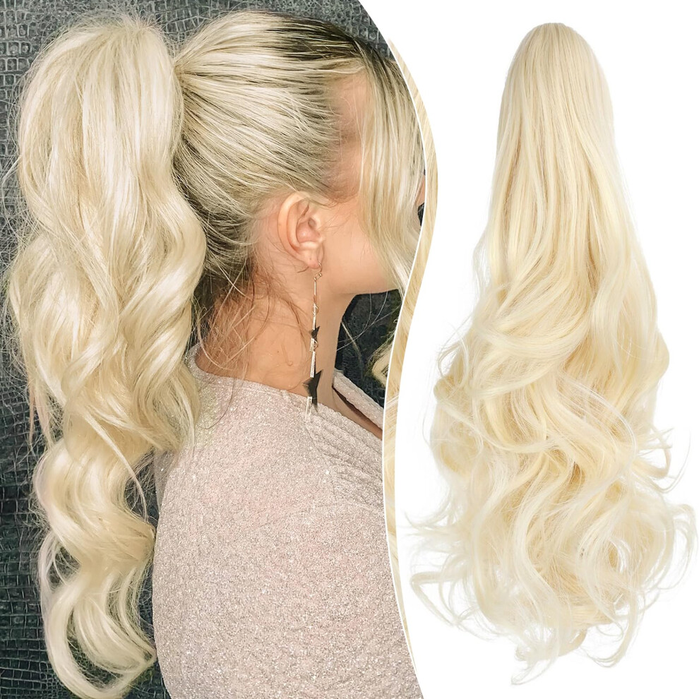 Felendy Ponytail Extension Claw 18"""" Light Blonde Curly Wavy Clip In Hairpiece One Piece A Jaw Long Pony Tails For Women