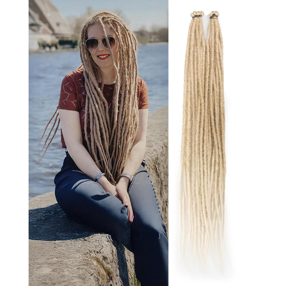 Miss Sula Unisex White 24 Inch Dreadlock Extensions 0.6 Cm Width 20 Strands Ombre Blonde To Off- Croceht Hair Soft Hippie Se Dreads Synthetic Loc Extensions For Wo