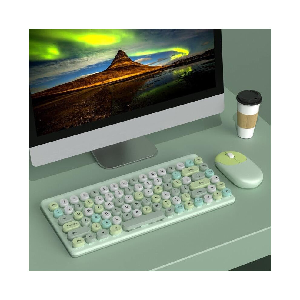 Wireless Keyboard And Mouse Combo, Retro Typewriter Wireless Keyboard With Round Keycaps, 2.4Ghz (Green) Green 820064768100