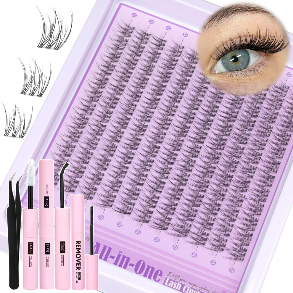 Alice Natural Lash Clusters Kit Invisible Band Wispy Lash Extensions Kit Short 11-13Mm Diy Eyelash Extensions C Curl Individual Cluster Lashes Kit With
