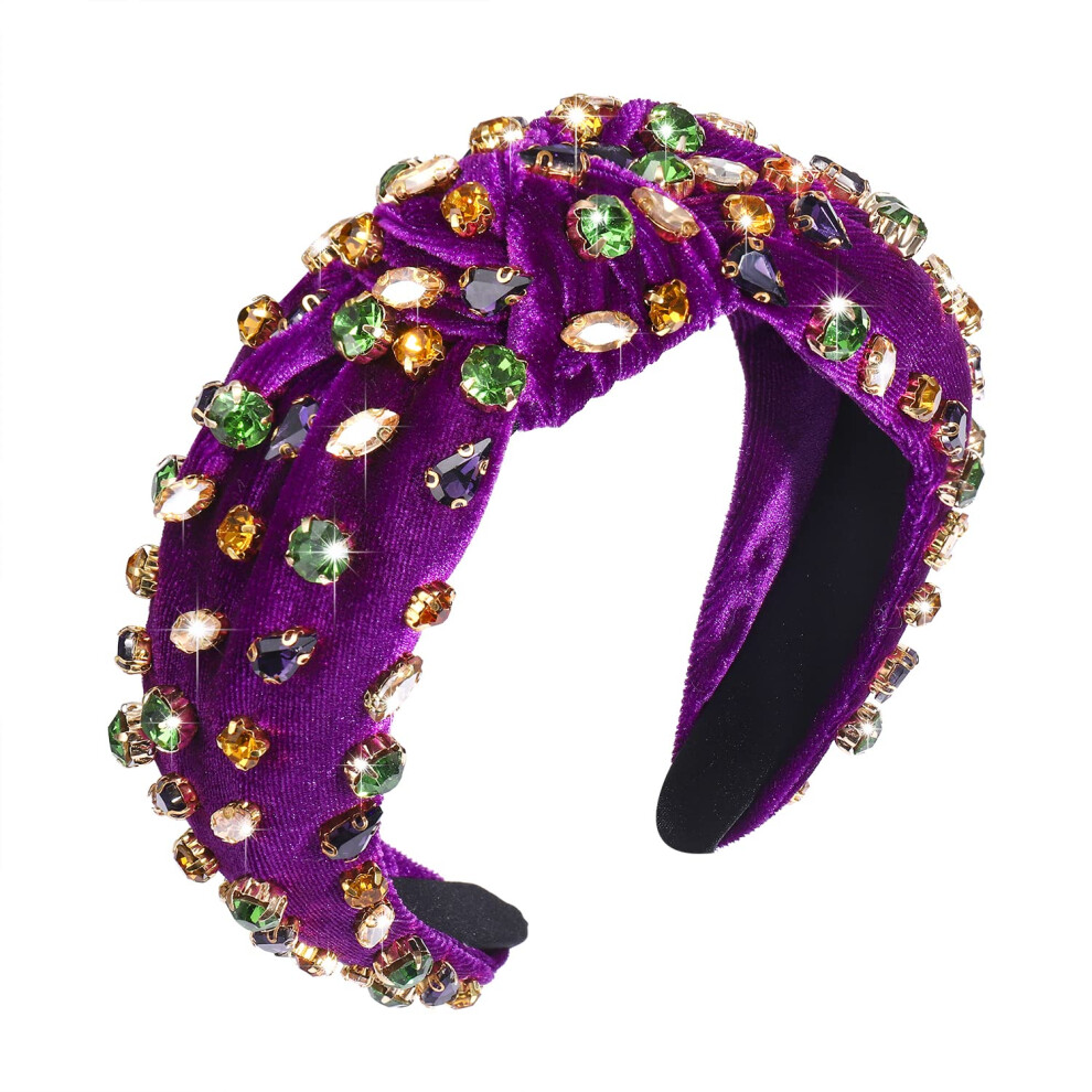 Cenapog Mardi Gras Rhinestone Knodd Bascia Annodata Per Donne Banda Di Capelli Abbelliti In Cristallo Scintillante Tworban Bascia Turbana Elastico El