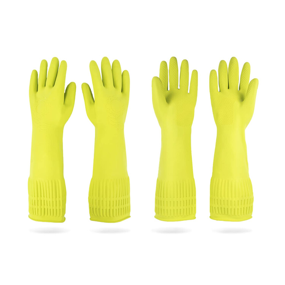 DABOGOSA Mamison 2 Pairs Reusable Waterproof Household Dishwashing Cleaning Rubber Gloves  Non-Slip Kitchen Glove (Green  Medium (Pack of 2))-image-OPC-PHXTHMT-NEW