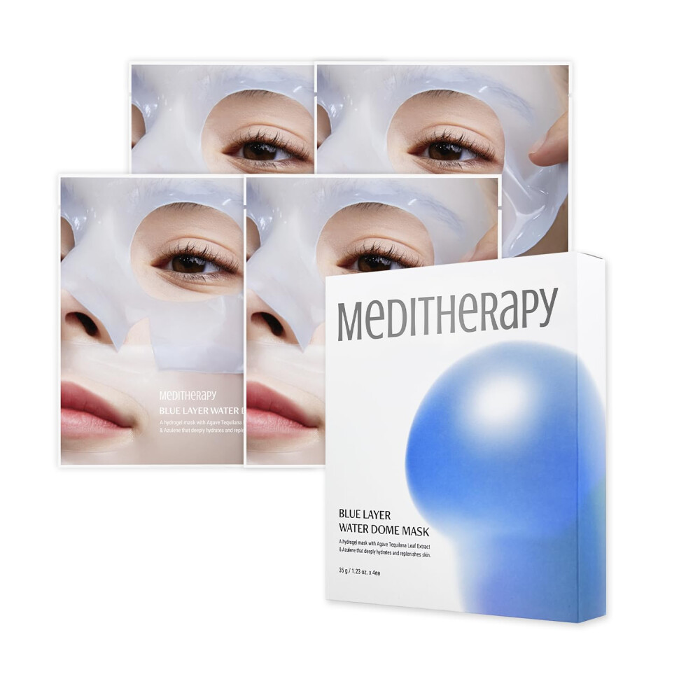 Meditherapy Blue Layer Water Dome Mask (4Ea) Hydrogel Mask Firming And Pore Minimizing With Overnight Mask Hyaluronic Acid & Agave K
