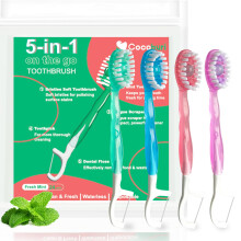 COCOBURI 5 in 1 Disposable Mini Toothbrushes on The go Toothbrush Portable Travel Toothbrush(Toothpaste + Tongue Scraper + Floss + Picks Individu