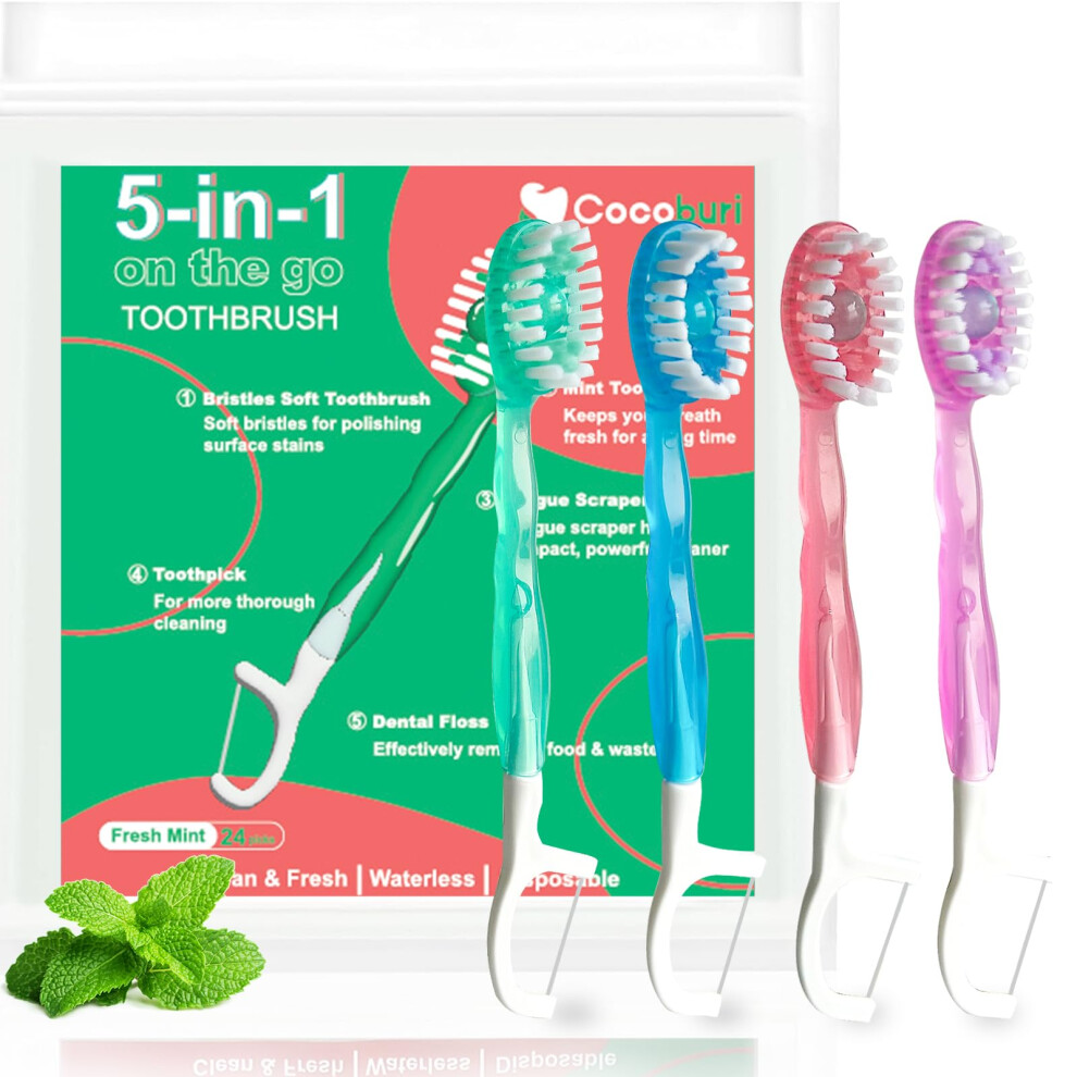 COCOBURI 5 in 1 Disposable Mini Toothbrushes on The go Toothbrush Portable Travel Toothbrush(Toothpaste + Tongue Scraper + Floss + Picks Individu-image-OPC-PHXTHT8-NEW