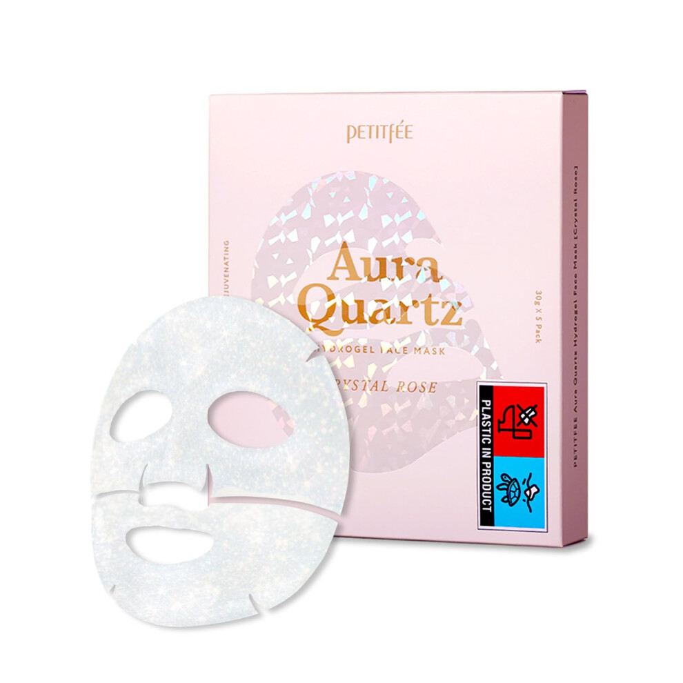 Petitfee Aura Quartz Hydrogel Face Mask Crystal Rose 30G*5Ea - Rose Facial Mask For Radiant Skin With Pearl Protein Collagen Hyaluronic Acid B