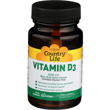 Country Life, Vitamin D3, 62,5 mcg (2.500 IE), 60 Softgels