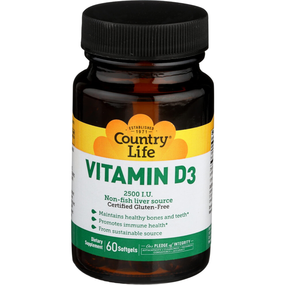 Country Life Vitamin D3 2500 I.u. Gluten-Free 60 Softgels