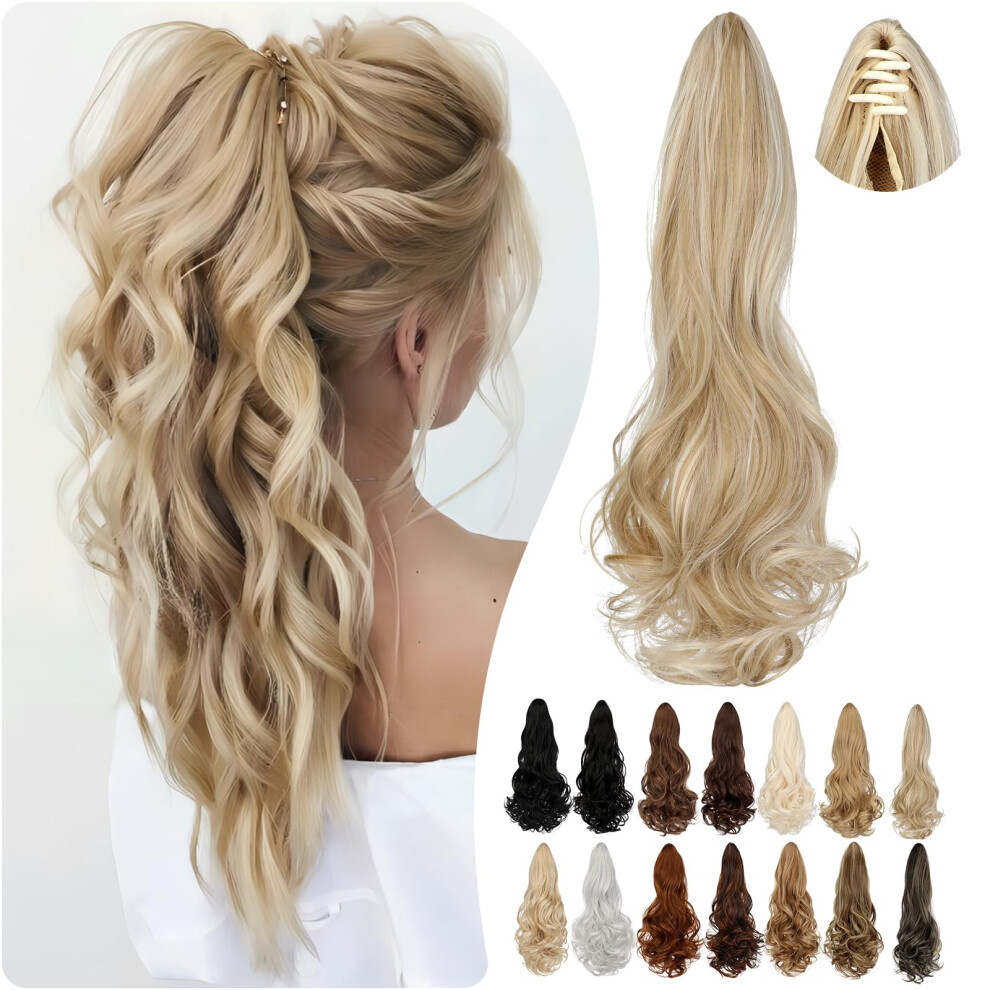 Cephermer Ponytail Extension Claw 18"""" Long Curly Wavy Clip In Natural Looking Synthetic Hair Extension Ponytail Hairpiece For Women Ash Blonde M