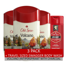 Old Spice Antitranspirant & Deodorant Volcano mit Aktivkohle fr Herren, 2,6 Unzen (3er-Pack) mit Swagger Body Wash in Reisegre