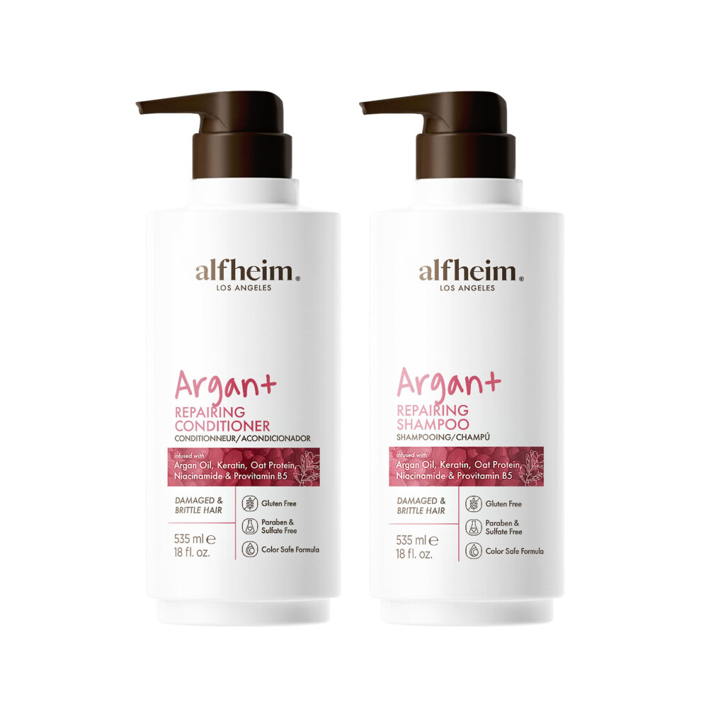 Alfheim Argan Repairing Shampoo & Conditioner | Sulfate-Free Paraben-Free | Argan Oil Keratin & Niacinamide For Dry Damaged Color-Treated Hai
