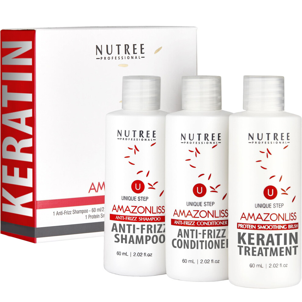 Amazonliss Brazilian Keratin Smoothing Treatment Blowout Straightening System For Dry And Damaged Hair - Three-Step Protein Hair Treatment Formaldehyde Fre