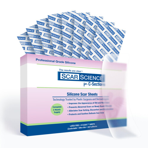 ScarScience C Section Scar Silicone Strips for Surgical Scars - 7 inch, 8 Reusable Sheets
