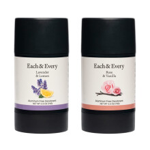 Each & Every All Natural Deodorant - Aluminum Free Deodorant for Women & Men - Multipack with Rose & Vanilla and Lavender & Lemon - Travel Size P