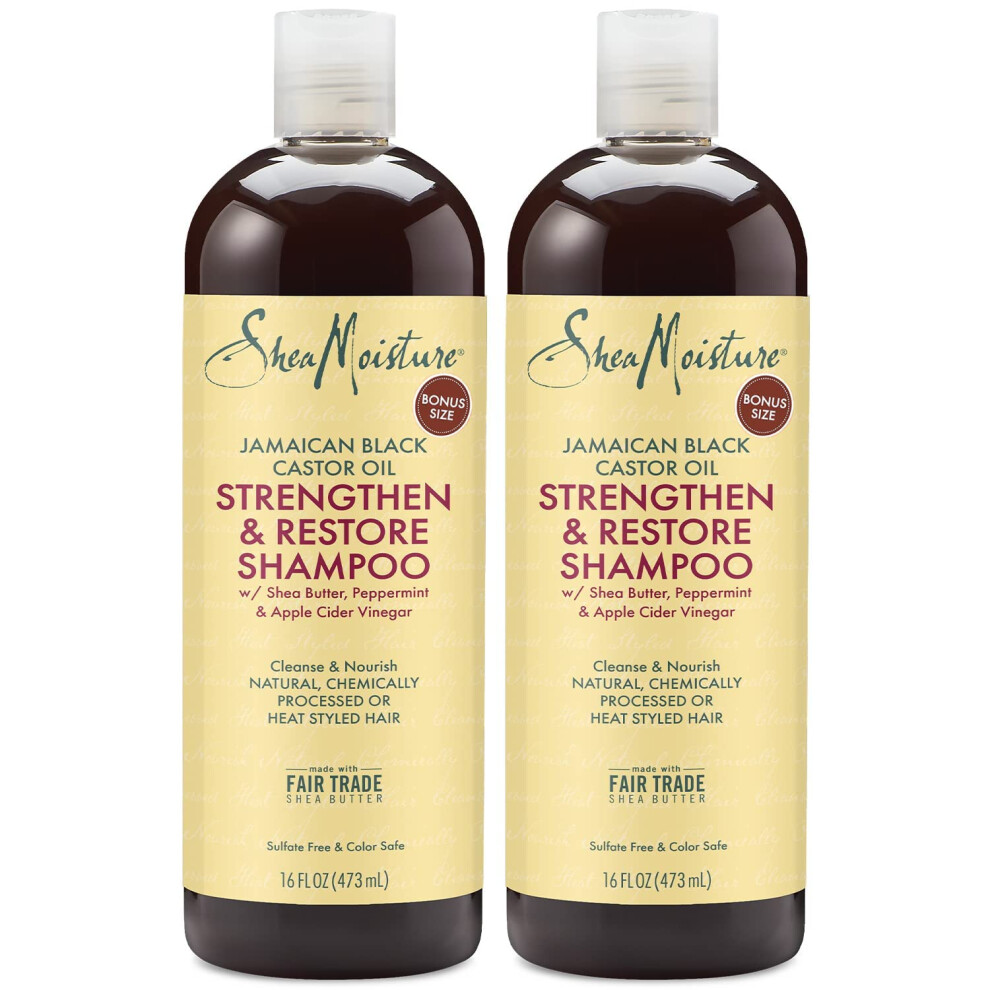 Shea Moisture Sheamoisture Jamaican Castor Oil Strengthen & Restore Shampoo Shea Butter Peppermint & Apple Cider Vinegar Sulfate Free Chemically Proc Black
