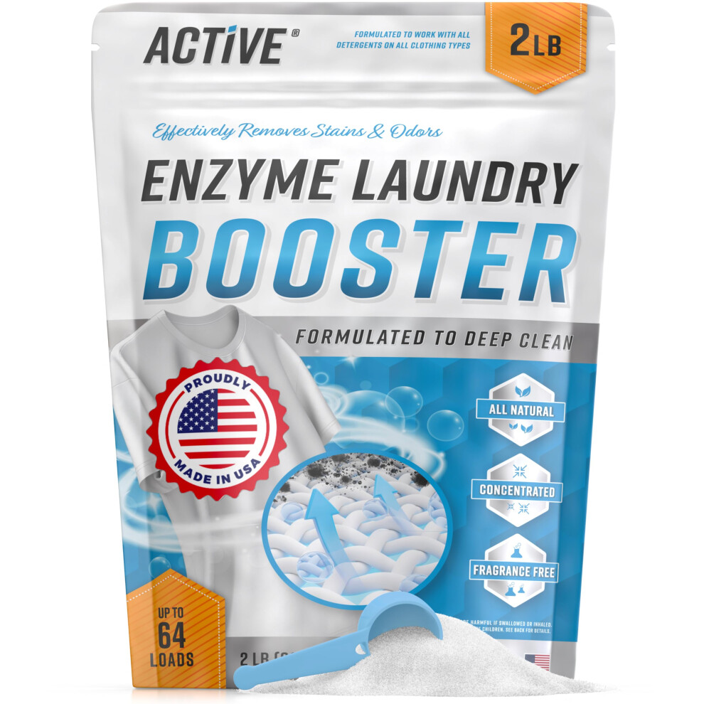 Active Enzyme Laundry Booster Odor Remover - 2 Lbs Unscented Enzymatic Clothes Stain Cleaner Powder Natural Deodorizer With Bio Enzymes Deterge