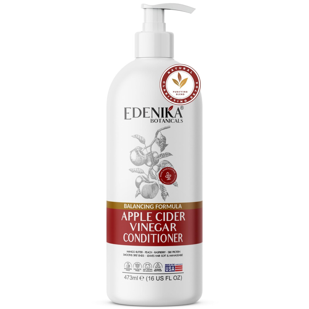 Edenika Botanicals Peach Apple Cider Vinegar Conditioner Infused With & Raspberry Oil Hair Detangler & Hydration Acv Hair/Scalp Ph Balancing F