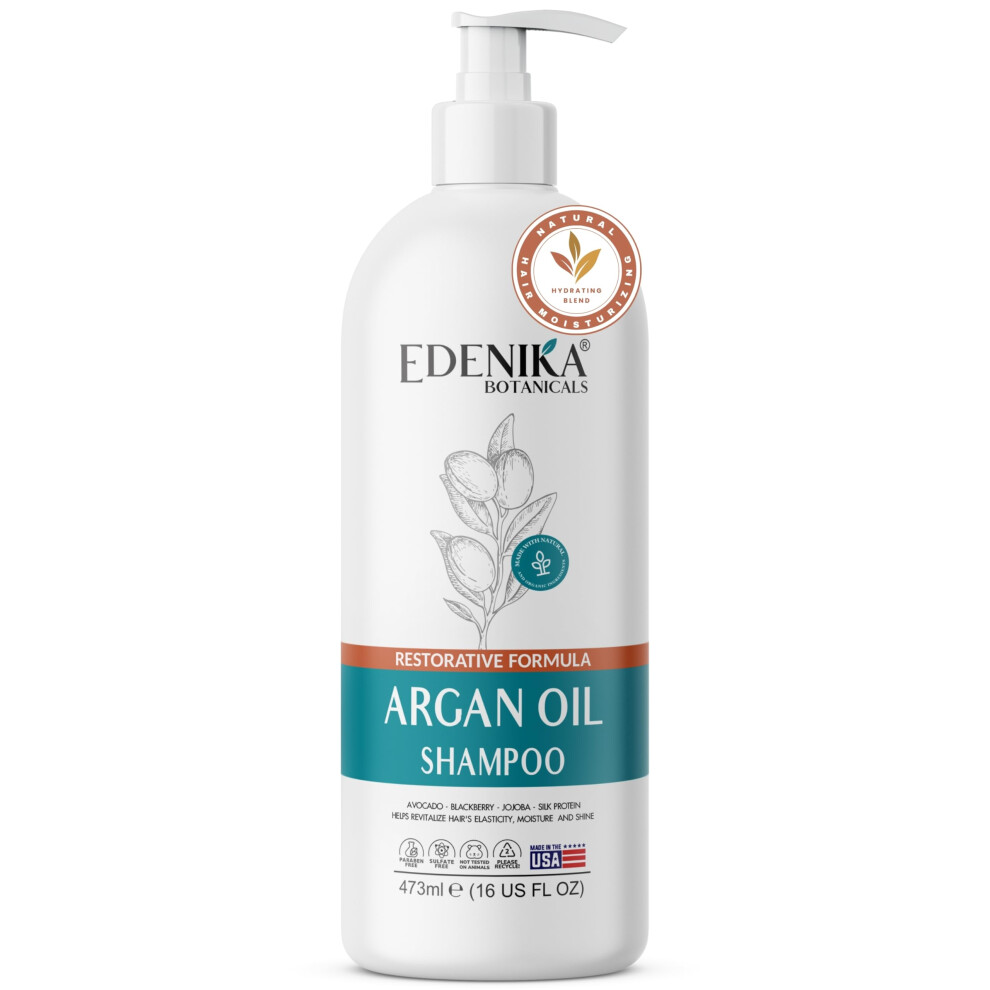 Edenika Botanicals Moroccan Argan Oil Shampoo With Biotin | Repairs Treated Dry & Damaged Hair Deeply Hydrating & Nourishing Paraben & Sulfate