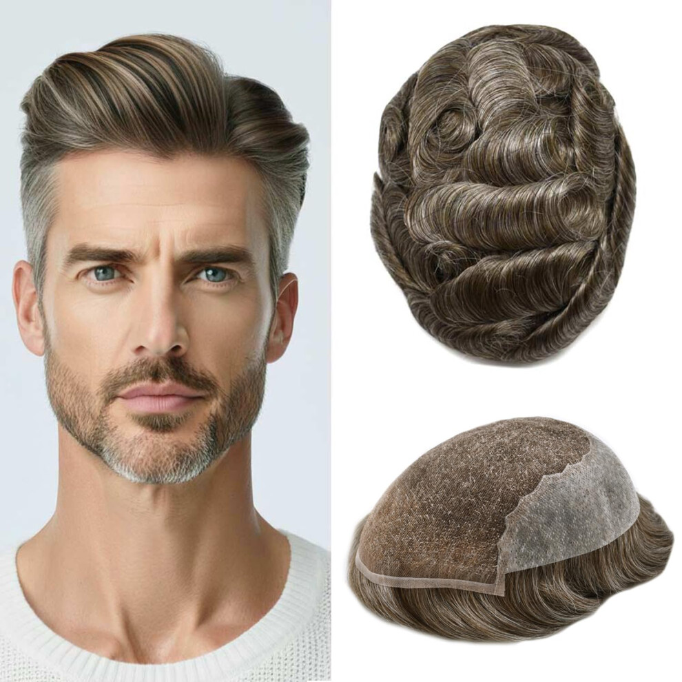 Unisex Punru Hair Toupee For Men Hairpieces French Lace Hair System For Mens Toupee Swiss Lace Hairpiece For Men Hair Replacement System 7X9light To Med