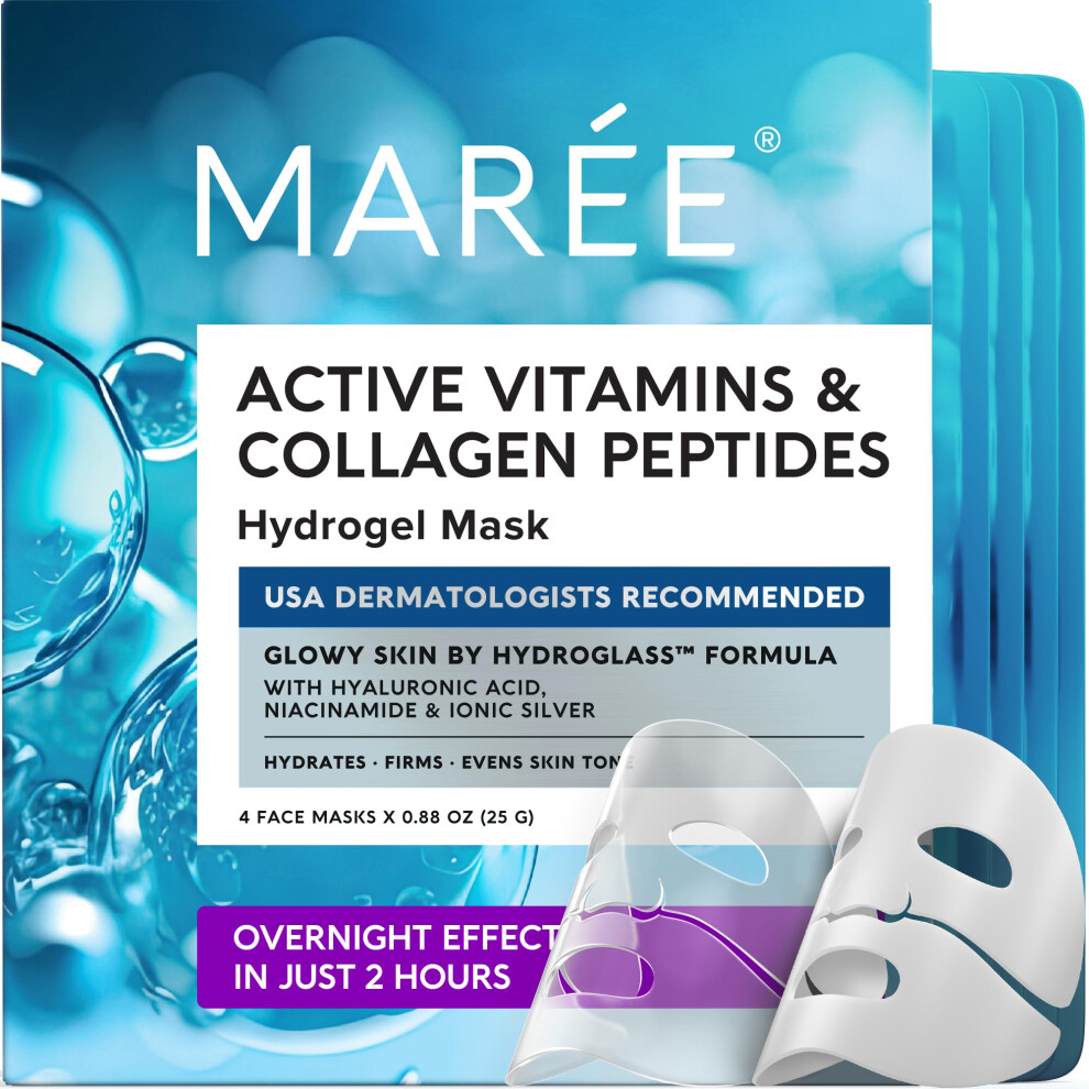 Marã©E Silver Maree Hydrogel Collagen Face Mask With Hyaluronic Acid - Overnight Hydrating Face Masks Skincare With Niacinamid & Ionic - Mascarillas Fac