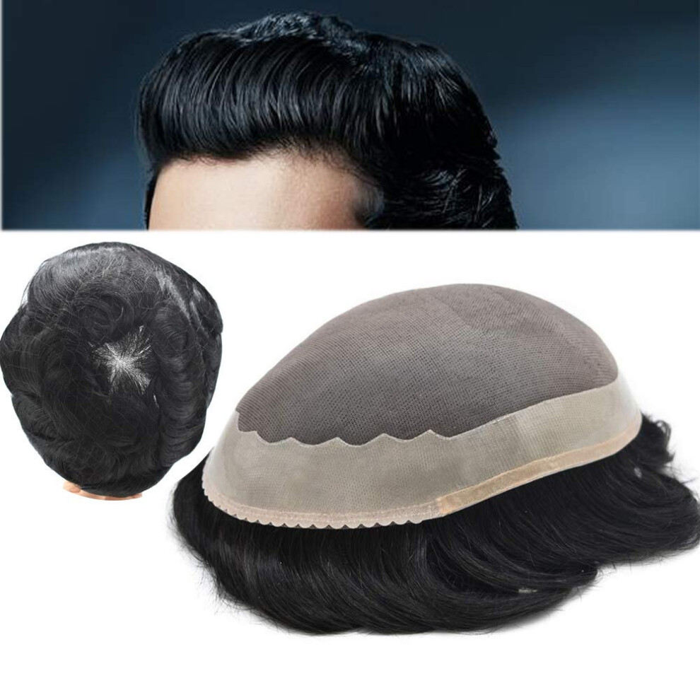 Lyrical Hair Unisex Toupee For Men Human Hair System Replacement Monofilament Mens Wig With Scallops Front Durable Poly Skin Npu Around Hairpiece For Me