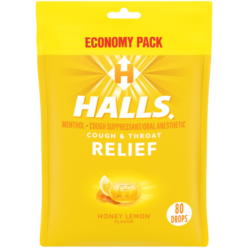 Halls HALLS Lægemiddel Honning Citron Hoste Drops, Økonomipakke, 80 Drops