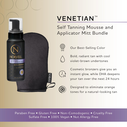 Norvell Sunless Tanning Bundle - Venetian Mousse med Bronzer, 8 Fl Oz + Applicator Mitt 1