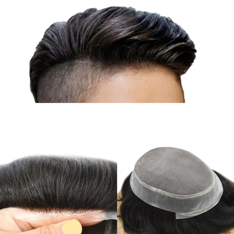 Hair Wonders Unisex Monofilament Toupee For Men Hair Pieces Real Human Hair Fine Mono Mens Toupee Hair System For Men Hairpiece For Men Pu Around Natura