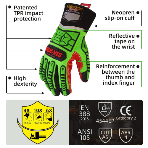 Seibertron HIGH-VIS HDC5 Nivå 5 Klippresistenta Handskar för Deckhand 1