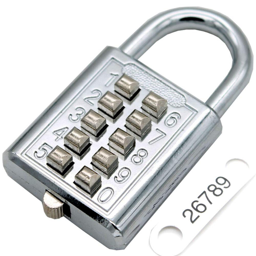 10 Digit Push Button Combination Padlock, 5 Digit Locking Mechanism,Silver 820064768544