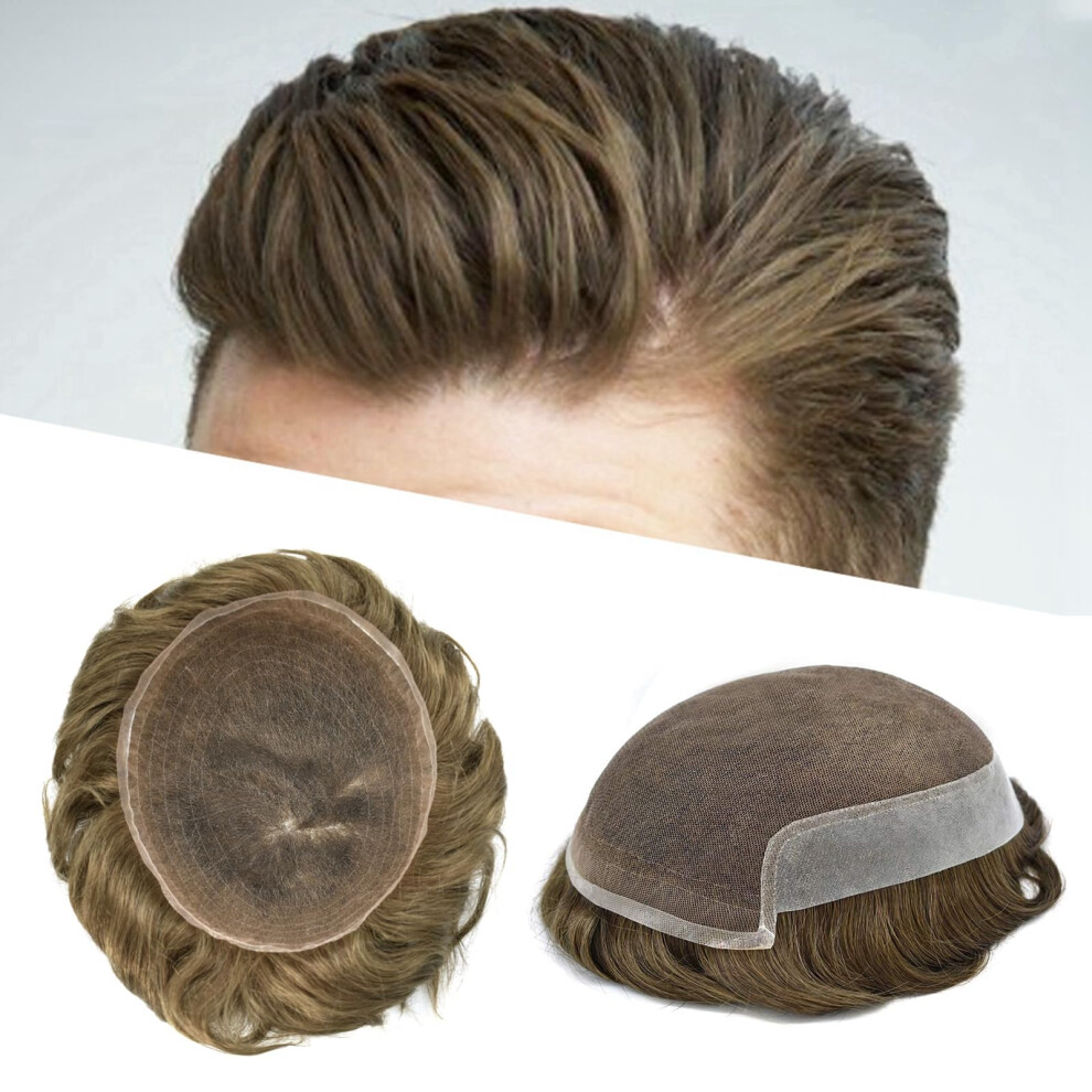 Singa Hair Unisex Toupee For Men Hair Replacement Systems French Lace Front Mens Toupee Hairpieces Bleached Knot Natural Human Hair Piece 7X9""""-100% Density 17# D