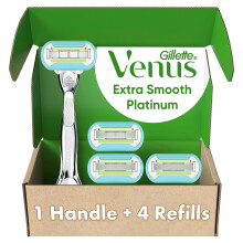 Gillette venus platina cabo de metal extra suave cabo de barbear feminino + 4 recargas de lmina cabea giratria e fita de umidade