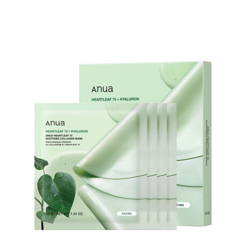 ANUA Anua, Heartleaf 70 Σουσιώνοντας Κολάτζεν Ομορφιάς Μάσκα, 4 Sheets, 1.34 oz (38 g) Each