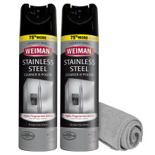 Weiman RVS-reiniger & Polijstmiddel Streepvrije Glans - Voor Koelkasten, Oven, Vaatwasser, Fornuis - 2 Pack Spuitbus met Microvezeldoek
